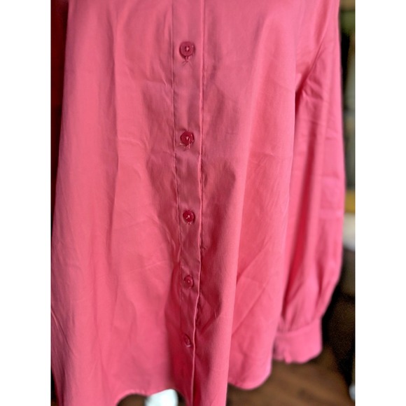 Chico's Blouse Womens Large (3) Pink Blouse Billow Sleeve Poplin Barbie Career - Picture 5 of 12